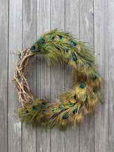 Load image into Gallery viewer, Wild Natural Wreath - Handmade Grapevine and Ethically Sourced Peacock Feather Wreath
