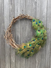 Load image into Gallery viewer, Wild Natural Wreath - Handmade Grapevine and Ethically Sourced Peacock Feather Wreath
