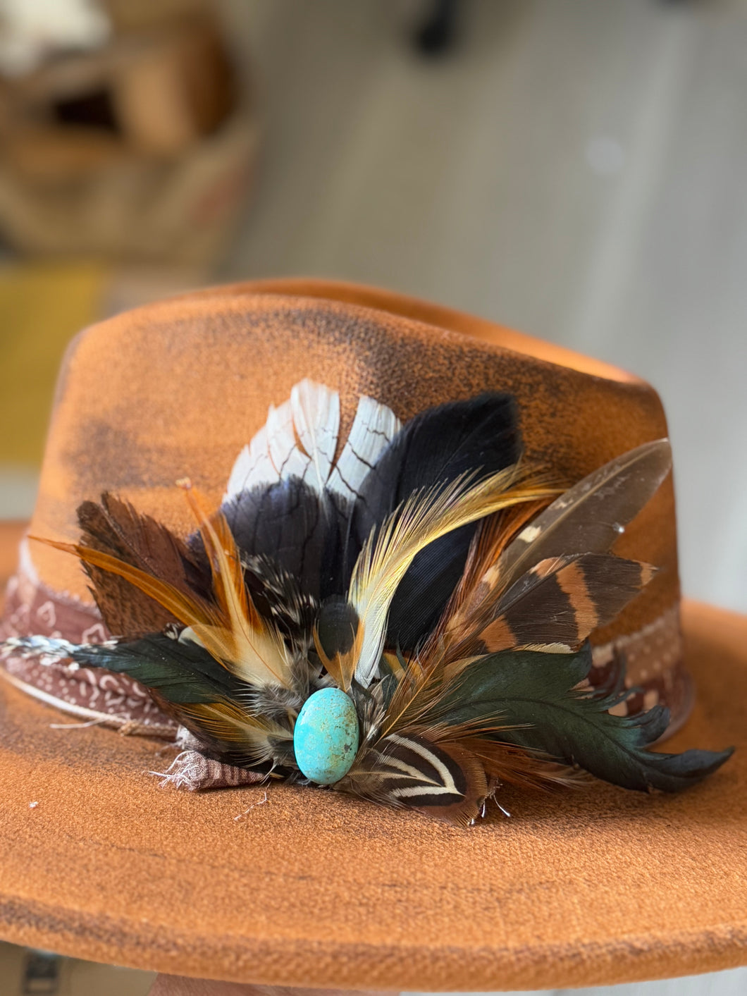 Australian Sunrise Hat Brooch with Arizona Turquoise