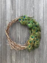 Load image into Gallery viewer, Wild Natural Wreath - Handmade Grapevine and Ethically Sourced Peacock Feather Wreath
