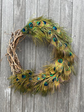 Load image into Gallery viewer, Wild Natural Wreath - Handmade Grapevine and Ethically Sourced Peacock Feather Wreath
