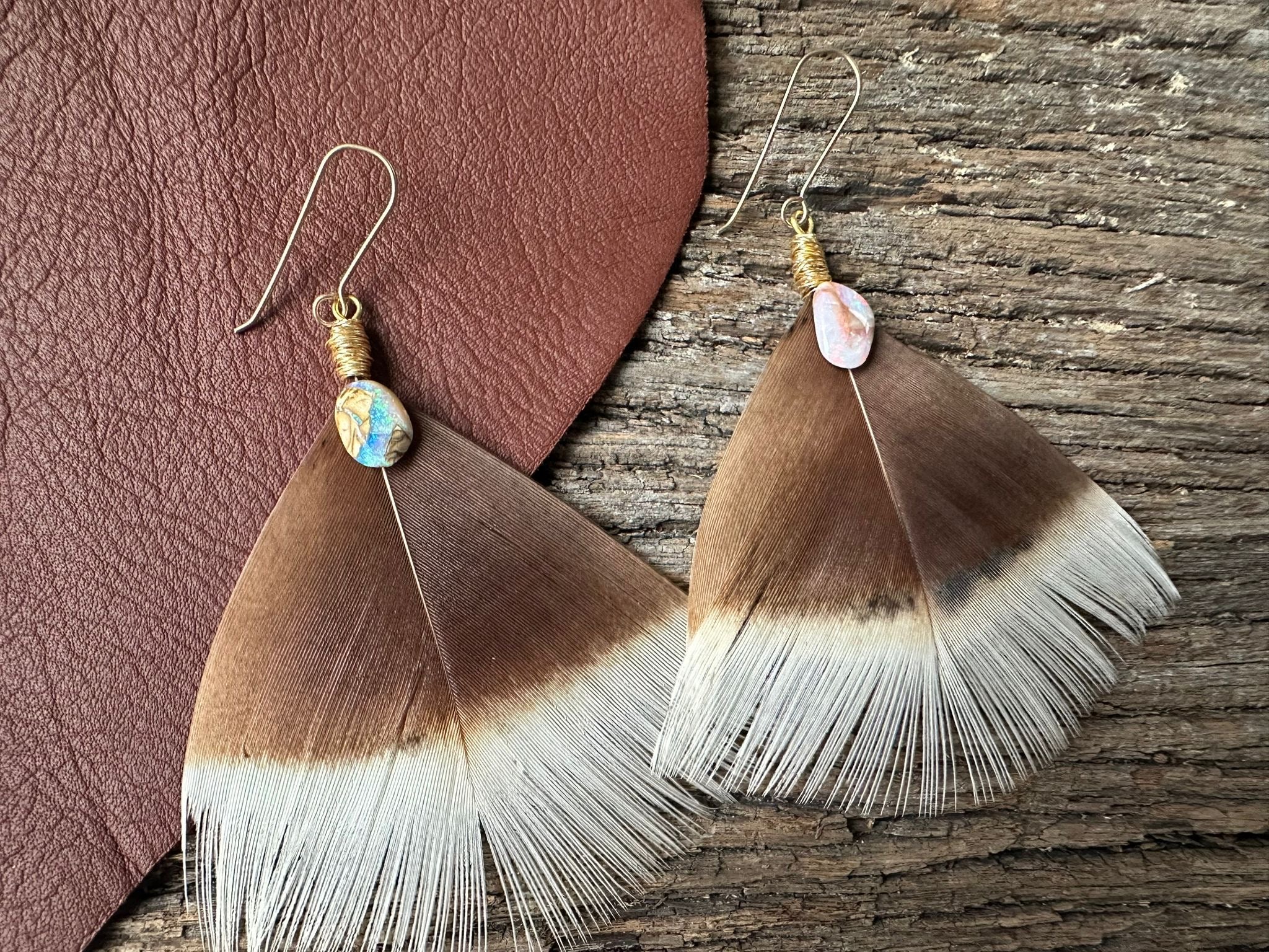Arora ~ Queensland Boulder Opal and Ethically Souced Feathers