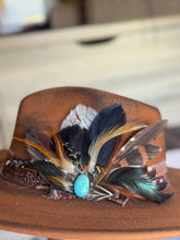 Load image into Gallery viewer, Australian Sunrise Hat Brooch with Arizona Turquoise
