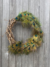 Load image into Gallery viewer, Wild Natural Wreath - Handmade Grapevine and Ethically Sourced Peacock Feather Wreath
