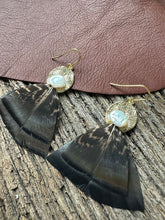 Load image into Gallery viewer, Allegra - Freshwater Keshi Pearl and Ethical Wild Turkey Earrings
