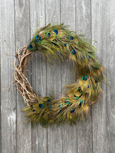 Load image into Gallery viewer, Wild Natural Wreath - Handmade Grapevine and Ethically Sourced Peacock Feather Wreath
