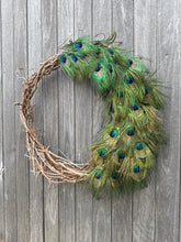 Load image into Gallery viewer, Wild Natural Wreath - Handmade Grapevine and Ethically Sourced Peacock Feather Wreath
