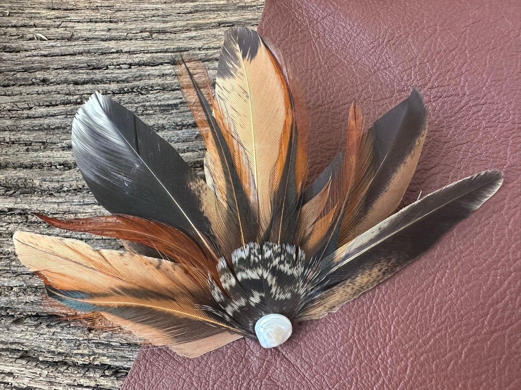 Australian Sunrise Hat Brooch with freshwater pearl