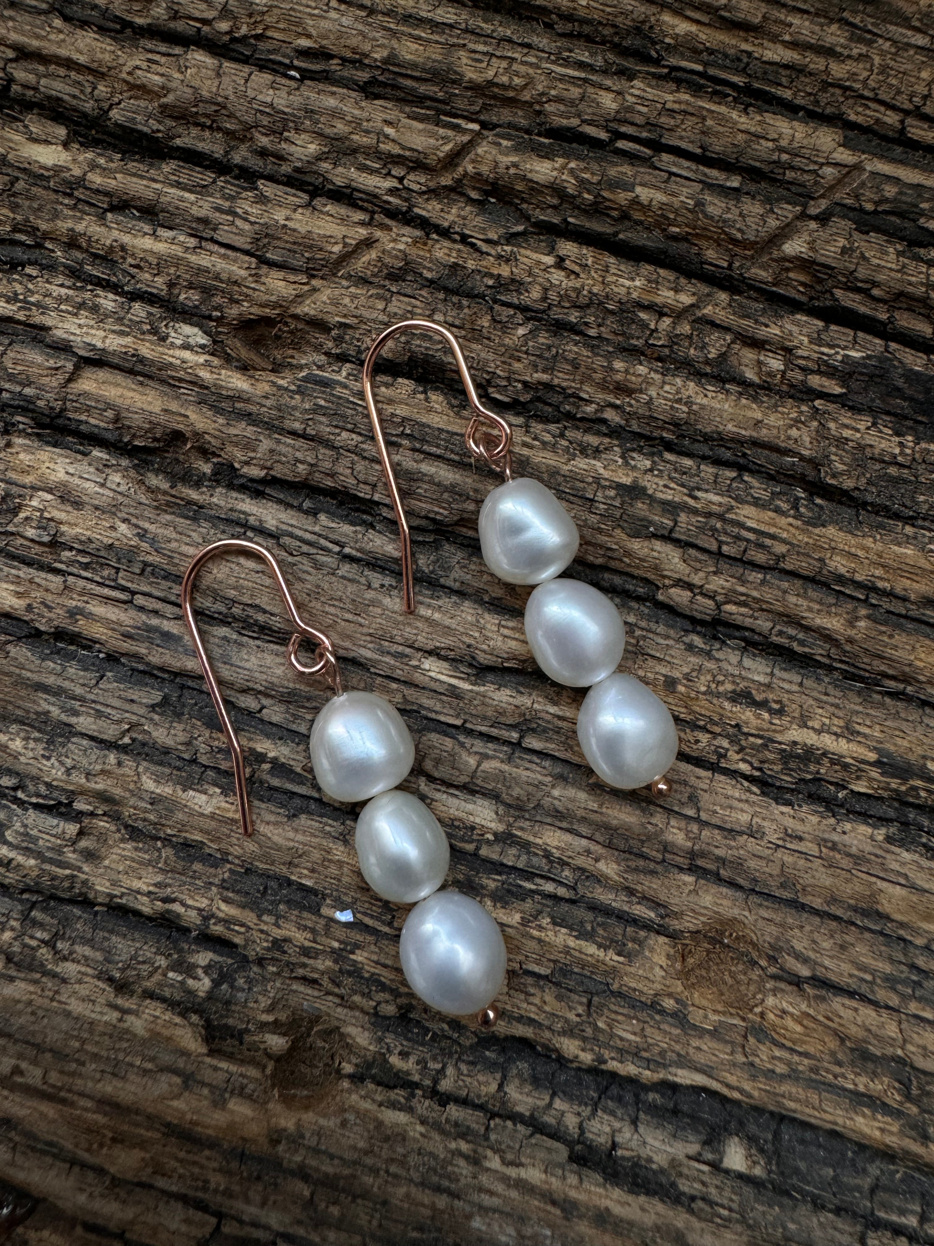 South Sea Freshwater Pearl Trio Earrings rose gold french hook